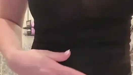 Young stepmom with big tits fucks a dildo in the bathroom