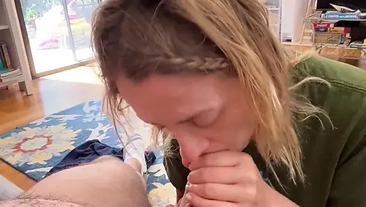 Hot milf gives kneeling blowjob