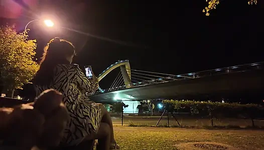 An exhibitionist came to a whore at the spot. She doesn't know what to do with him.