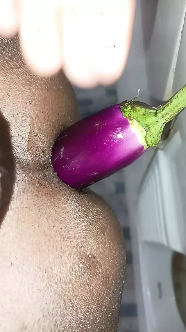 Boy's ass fucked with 8 inch eggplant
