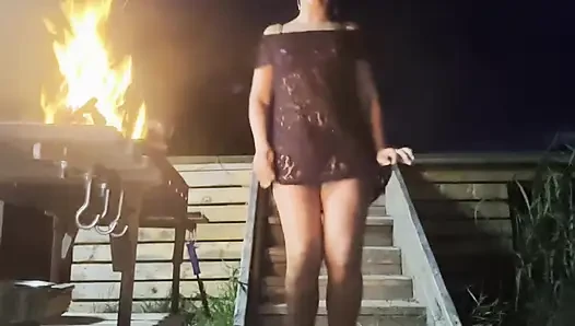 Stairway Tease by the Fire - Sheer Top, Thong & Slow Dance
