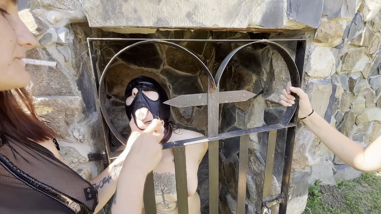 Extinguish the cigarette on her tongue - French slave girl ashtray - HARSH Lezdom