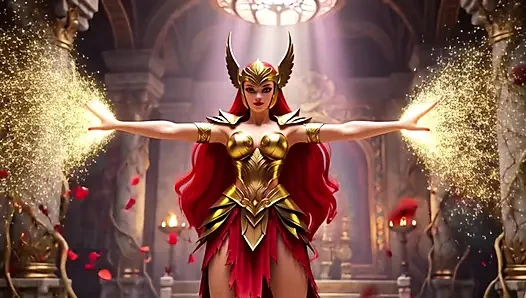 Malenia Blade of Miquella sinnliche Thronroutine in verfallenes Elphael mit enthüllender Rüstung und provokatativen Posen