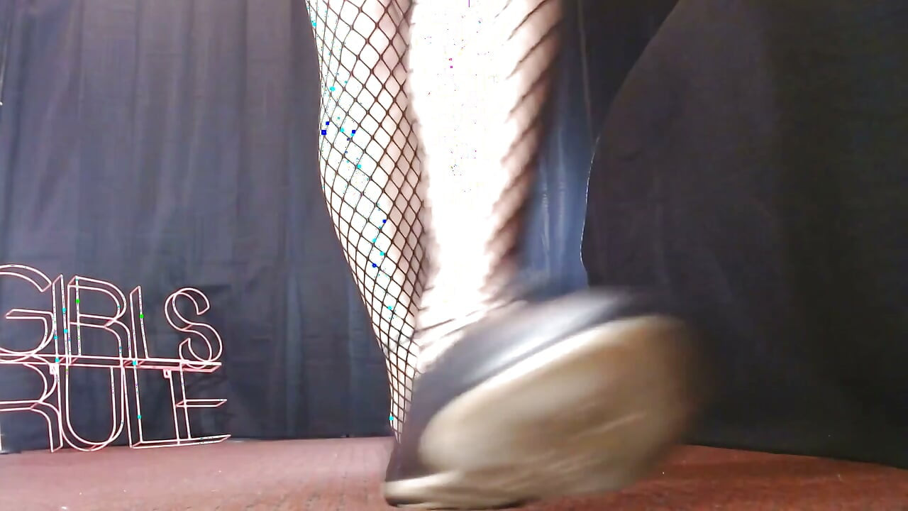 Black Fishnets and Ballet Flats Standing MILF Shoeplay