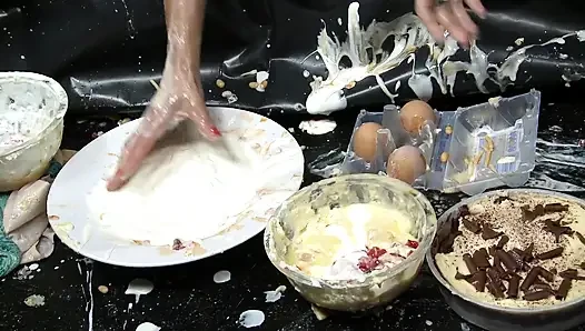 Sweeten our hot lesbian game with some messy food play!