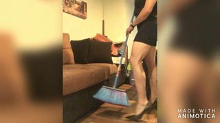 SWEEPING IN MINI DRESS AND STILETTO HIGH HEELS