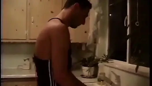 Guy bent over sofa and taking dick in the ass