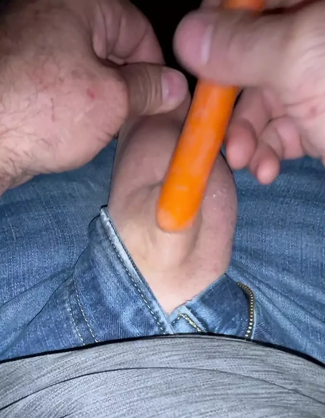 Inverted tiny cock gets fucked by a carrot