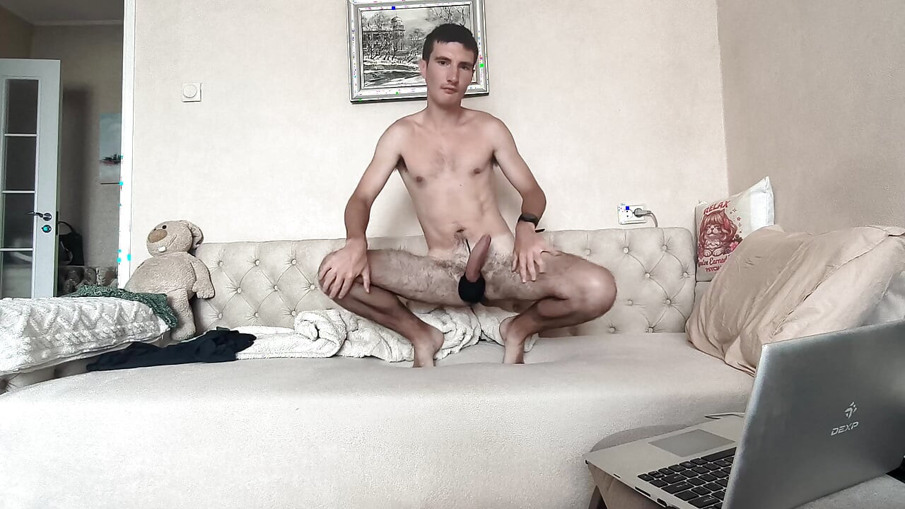 Cock tease on the sofa