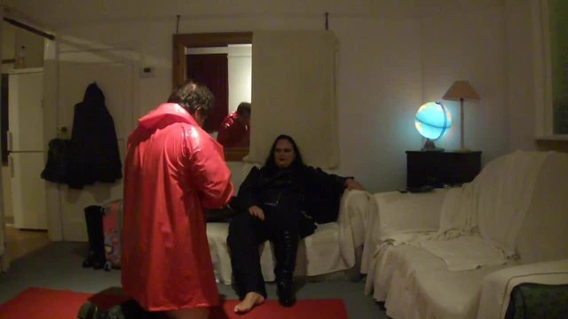 BBW Mistress Lydia Has Slave Lick PVC Boots And Feet Clean