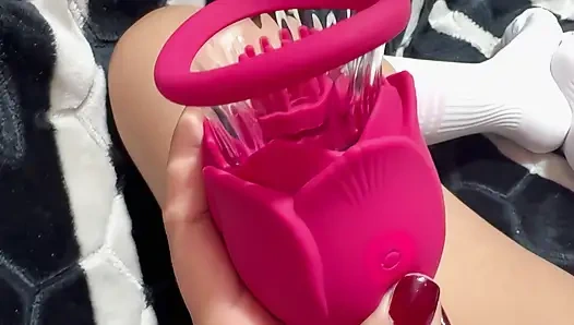 Young girl uses powerful sucker
