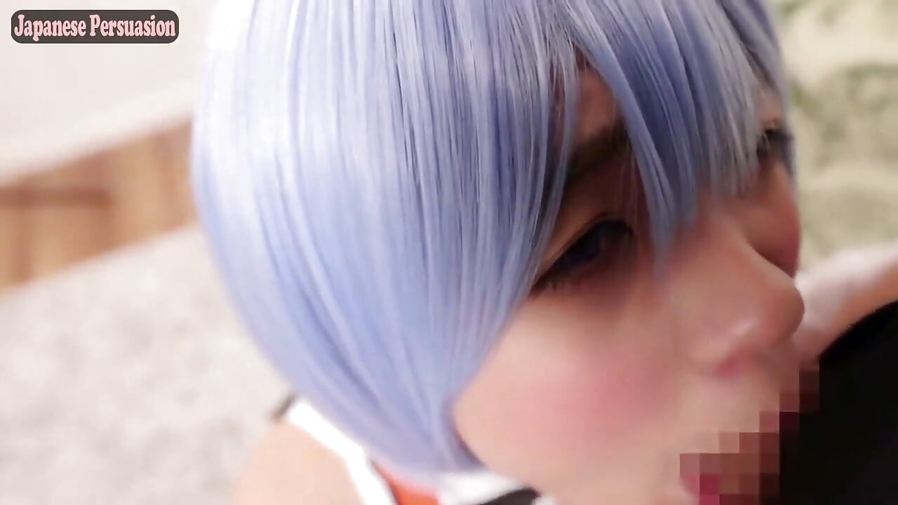 Sesión privada de cosplayer real. Evangelion Rei Sync lleva al clímax perrito en primer plano