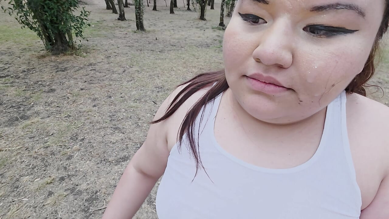 (censored - cut - No People Around) I love walking around in public with cum on my face and showing off my huge ass
