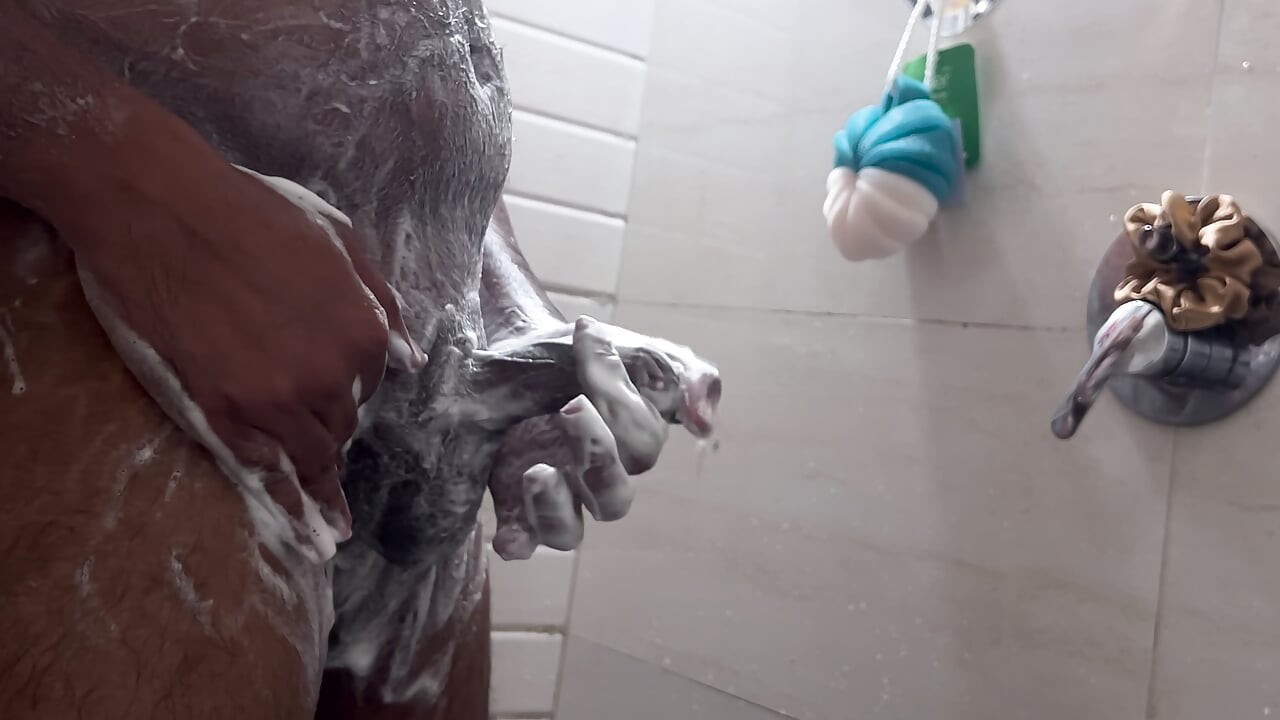 Indian man trim private part hair & masturbating during shower