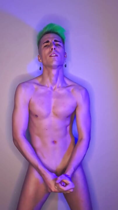 Green-haired Twink Strokes It Standing