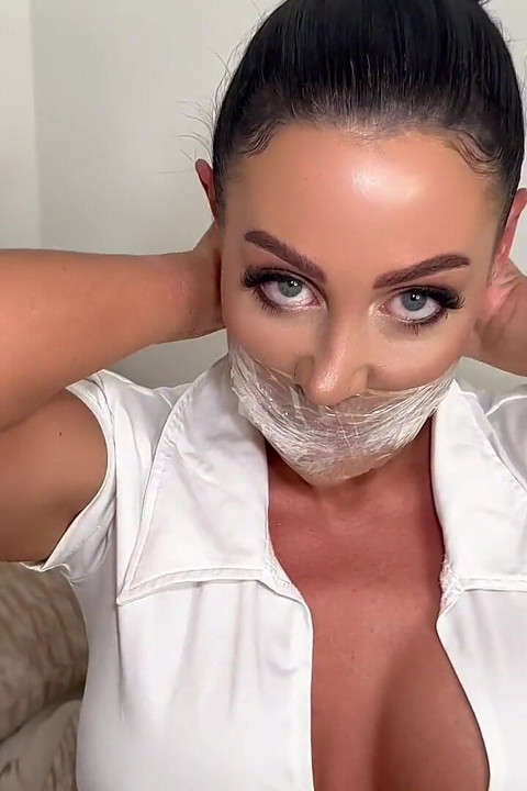 Clear Tape Gag Orgasm