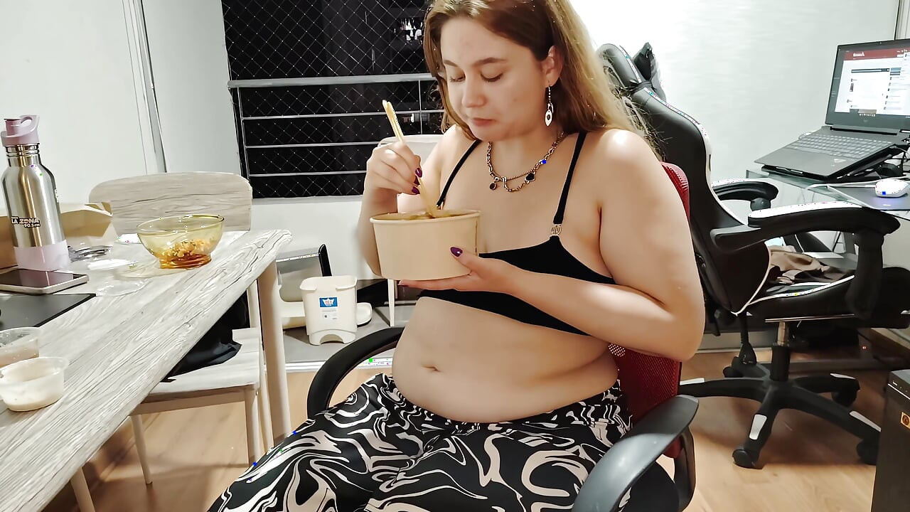 Nicole's Massive Takeout Stuffing - Belly & Ass Tease