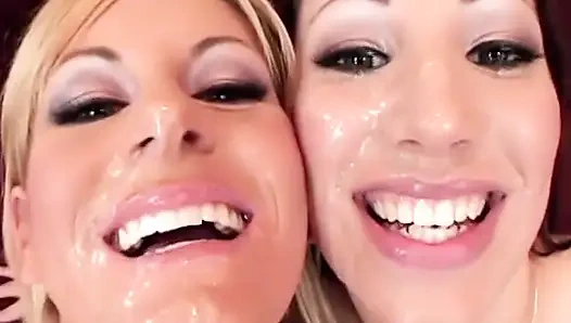 Милашки-блондинки-брюнетки с красивыми сиськами в горячей минетной оргии