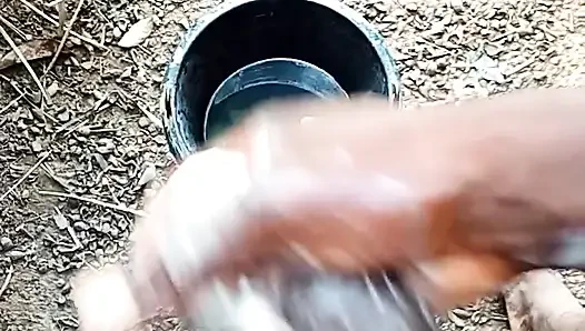 A boy masturbating inside his bathroom with soap