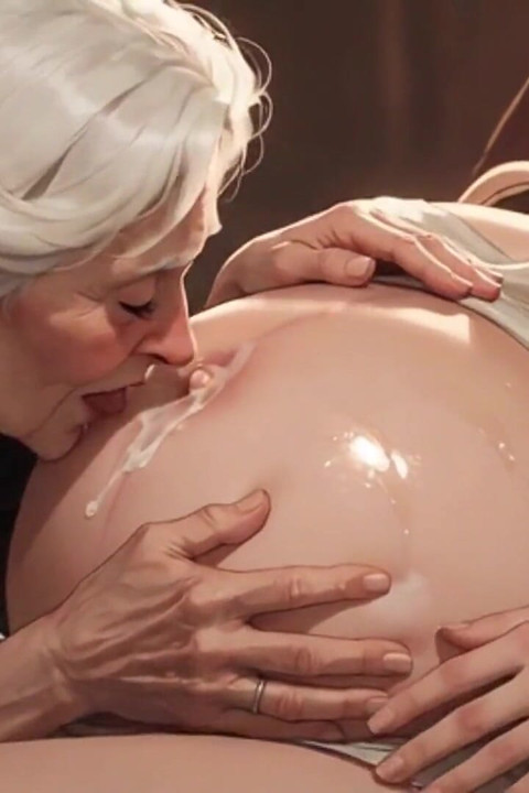 90yo Granny Passionately Licking Pregnant Belly - Very Aroused