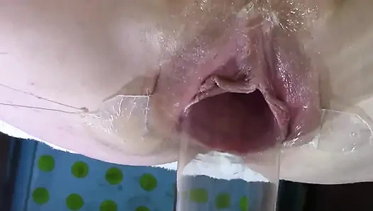 7 Very Close Spread Pussy Fucking with Dildo and Glass