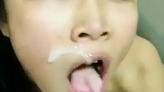 asian paying her debts with a BJ cumshot finish