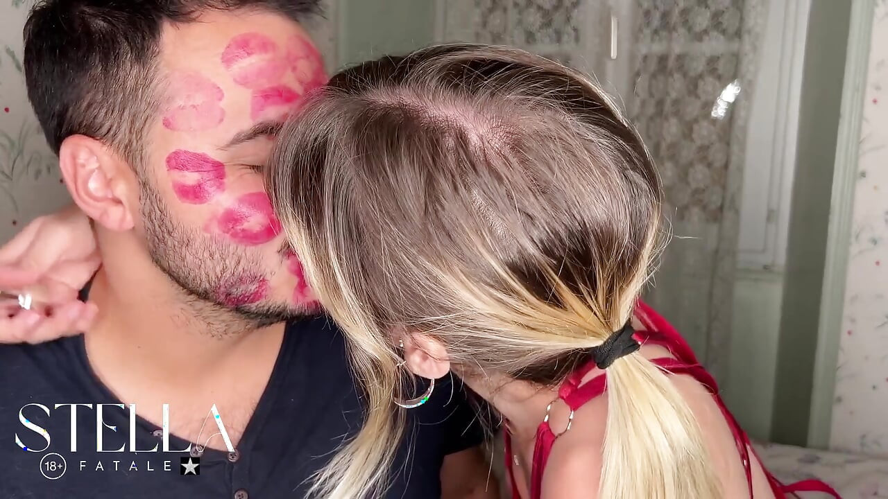 Non Stop Lipstick Kisses All Over His Face