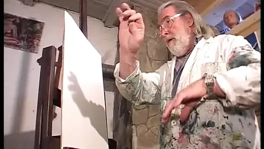 Attractive German model sucks stiff rod of her artist
