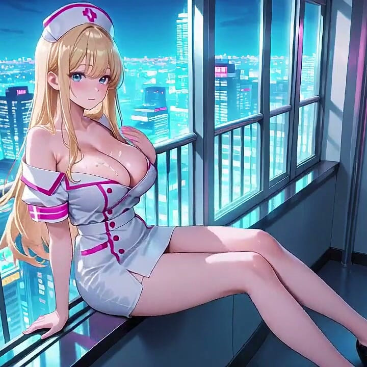Kneeling in a White High-cut Uniform with Liquid Splashing on Her Chest.