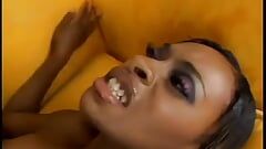 Sexy black beauty slides her wet pussy onto a hard cock