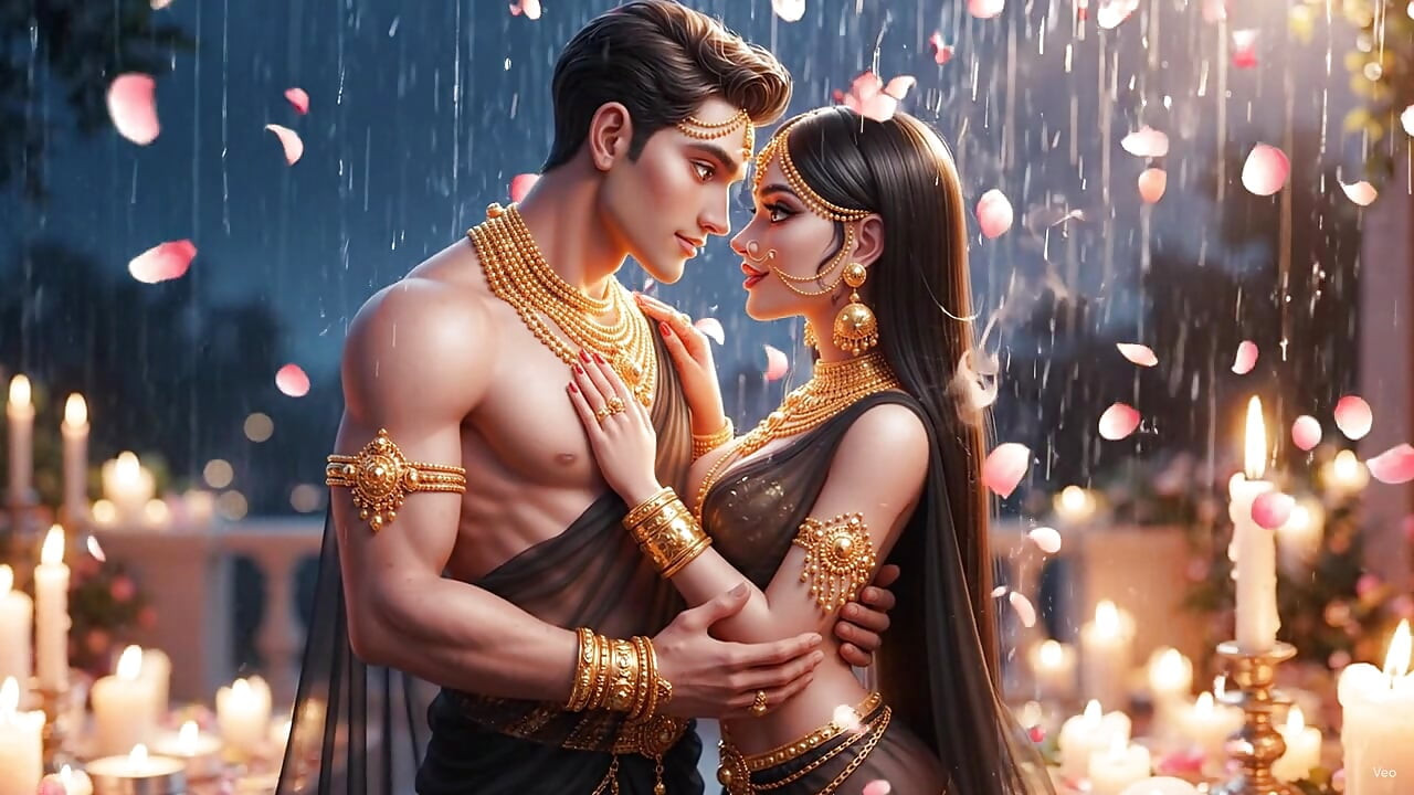 Hot chemistry of desi indian couple in the bedroom - Sexy girl with gold jewelry and muscular guy in full passion