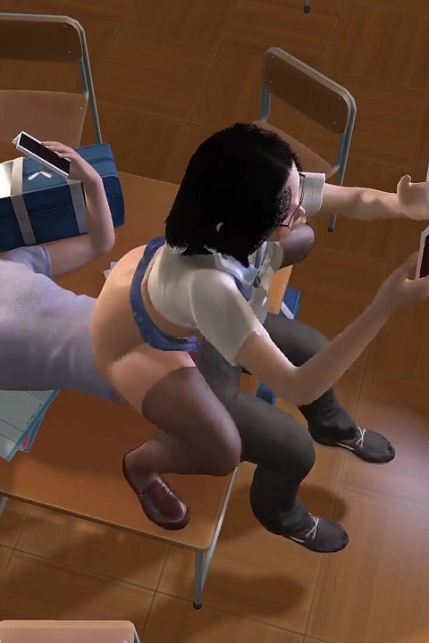 Asiatisk jente som studerer oppå vennen sin: 3D-hentai