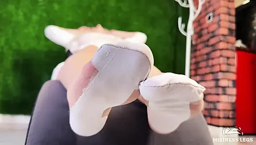 White Stockings Foot Tease and My Ass in Background After Domination Session