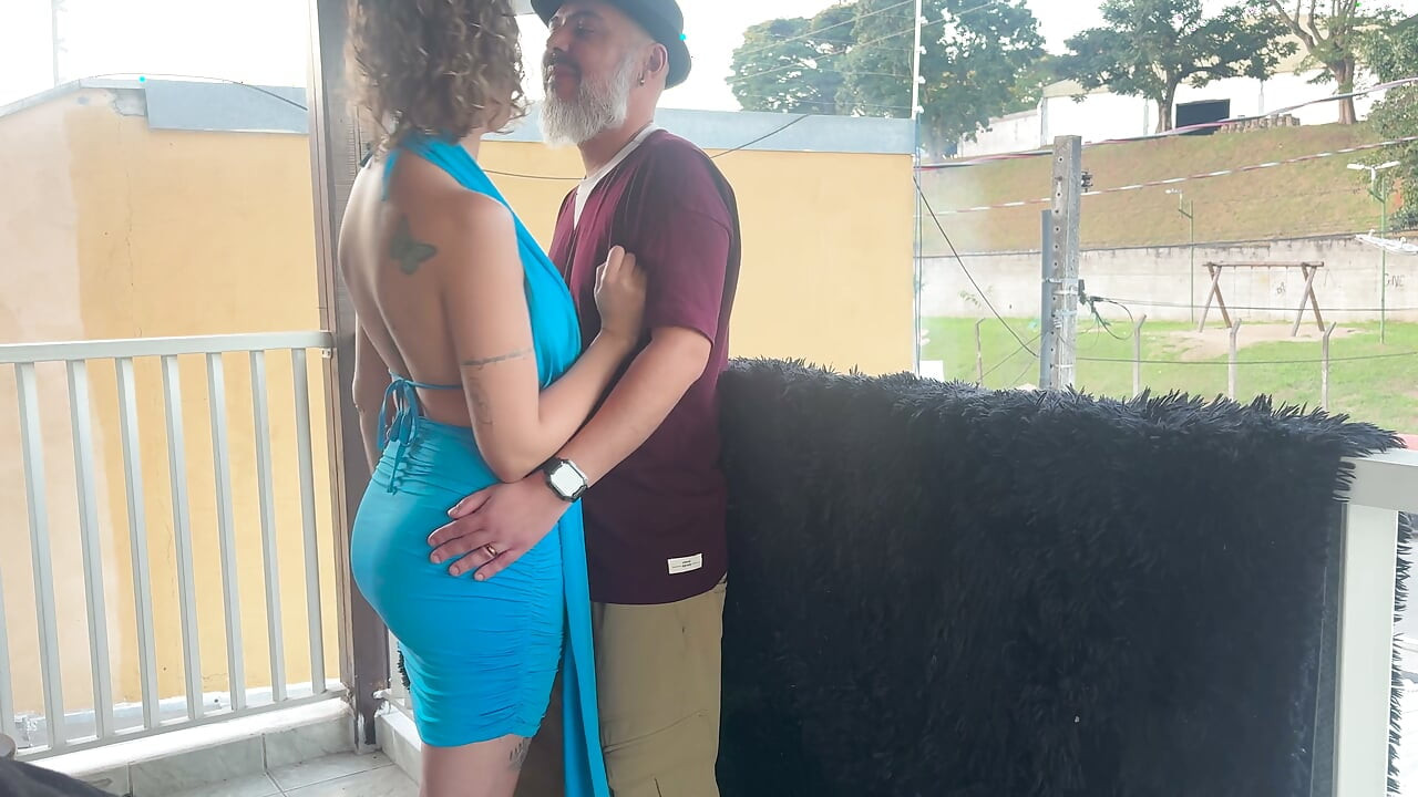 Neighbors hooking up and grinding on the balcony.