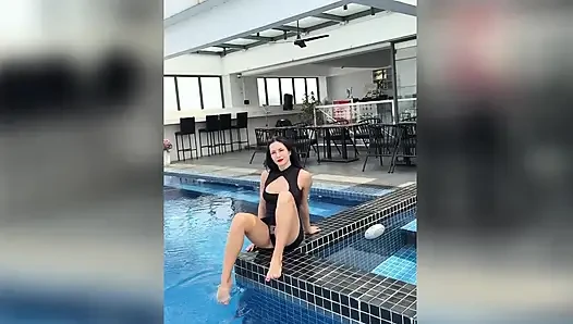 Mini Dress, Bare Legs, Roof Top Pool