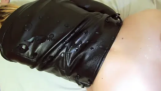 Amateur cumshot compilation - sperm on leather clothes and lingerie
