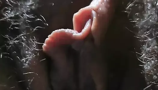 Amazing Hairy Pussy Squirting with Dildo. Slut Moaning