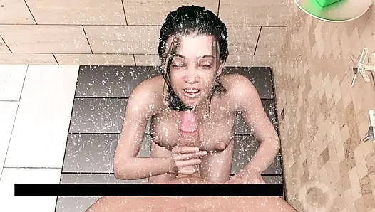 Stepsister Giving Blowjob Stepbro Big Cock In Shower