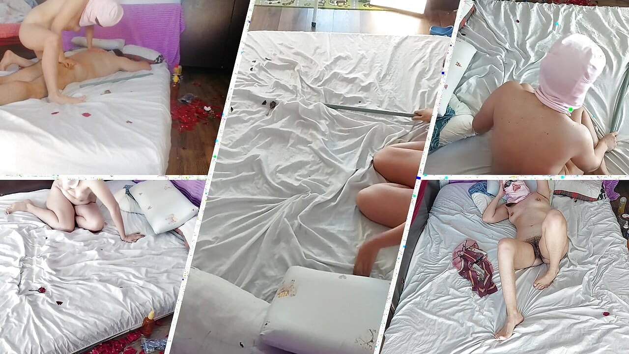 Sensual massage of a hot couple with oil on the body. Foreplay in the bedroom with an amateur couple.