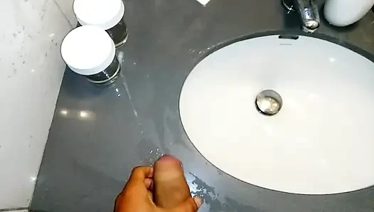 Middle Eastern Guy Jerks off in Hotel Bathroom, Cums in Sink