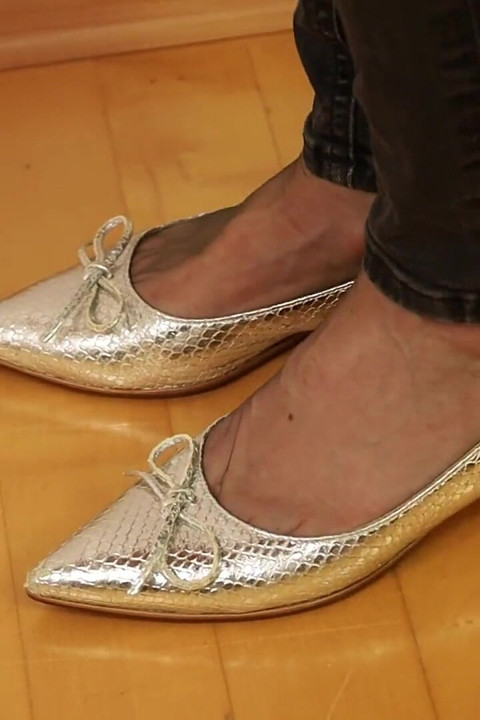 Asmr Nylon Footsteps - Shiny Flats Tapping on Wooden Floor
