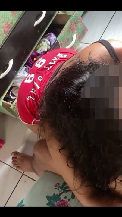 my step-cousin was cleaning my room when I got out of the shower and fucked her pussy | Clip 1