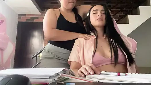 Stepsisters are studying and they get horny