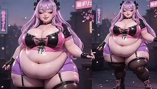 BBW Anime Babe Shaking Huge Ass in Purple Thong