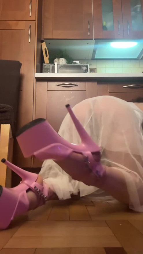 beauty in transparent clothes with heels