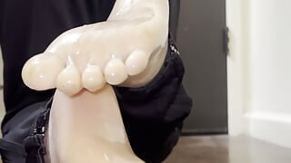 Wearing Clear Latex toe socks after a long day of work
