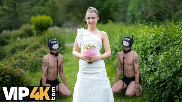 BRIDE4K. Blonde bride with natural tits enjoyed a good fuck on her kinky wedding