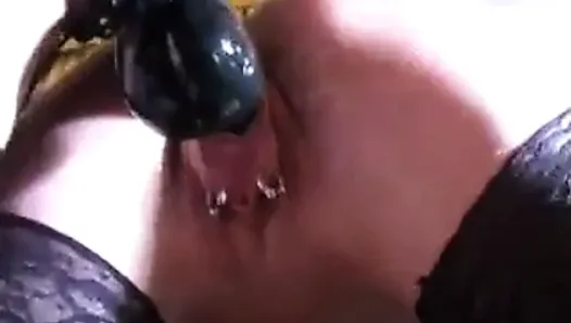 Pierced pussy lips MILF in stockings hotel gangbang