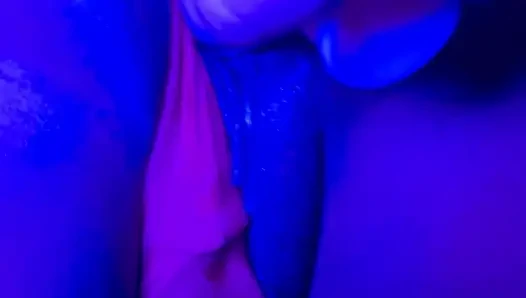 Ebony Goddess Leaking: Neon Thong & Dildo Squirt