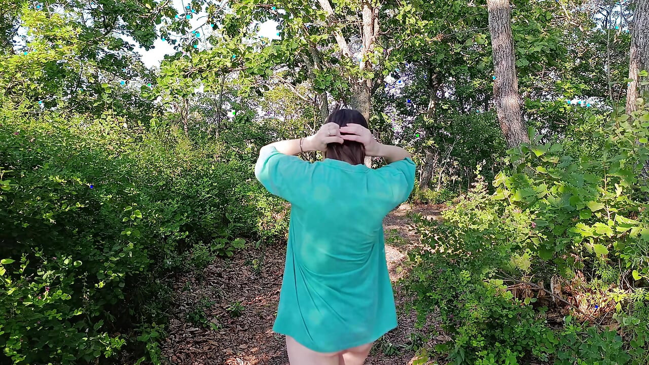 Walk with a bare ass in a forest park. An obedient wife.